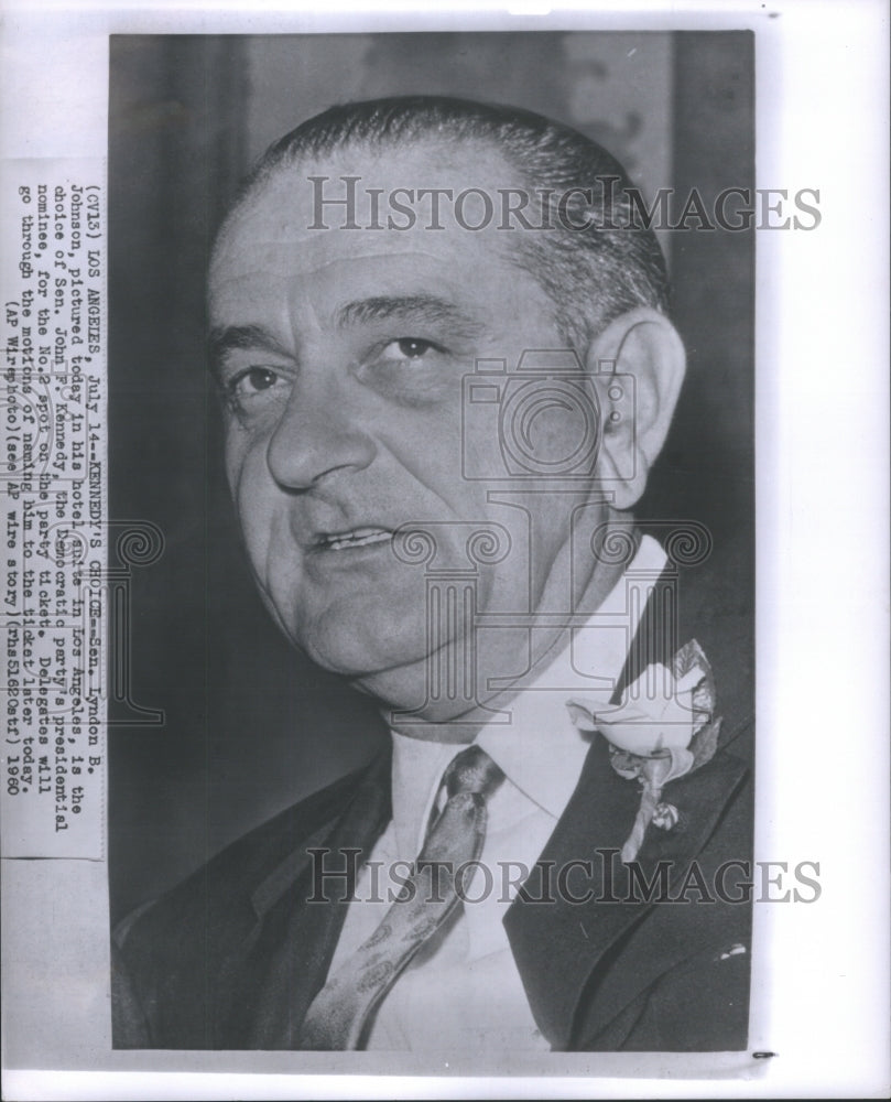 1960 Kennedy Choice Lyndon Johnson hotel su - Historic Images