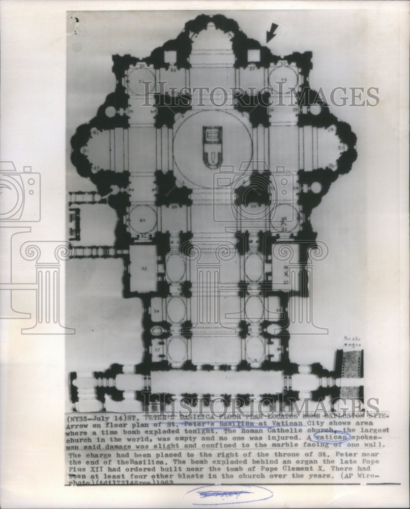 1962 St Peter Basilica floor plan locates B-Historic Images