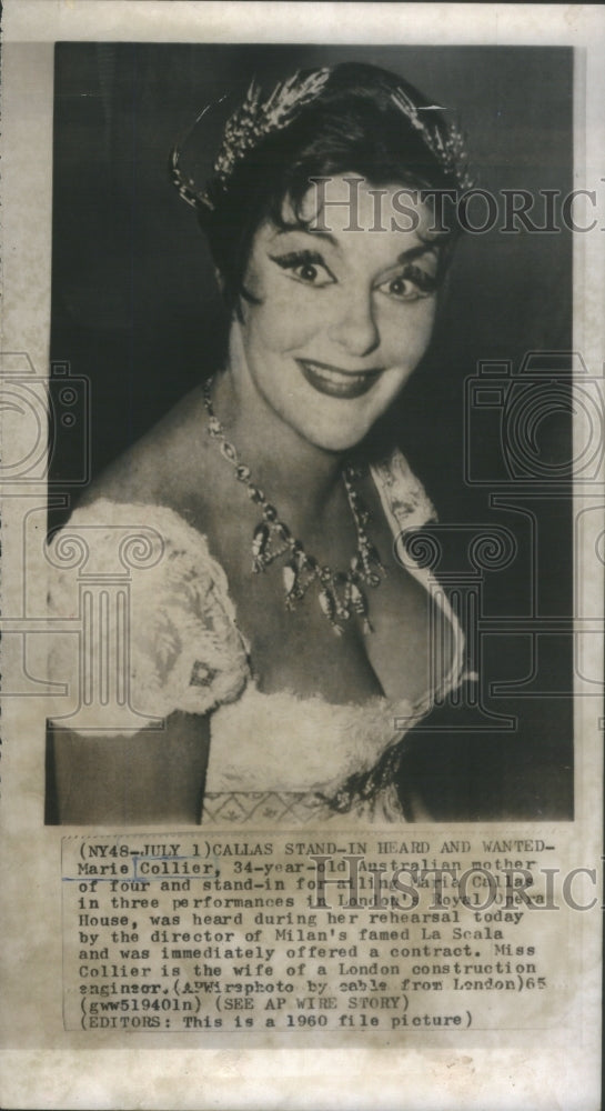 1960 Marie Collier Australian mother Callas - Historic Images