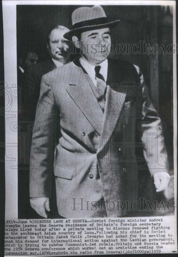 1959 Press Photo Discuss Laos Geneva soviet Andrei Grom - Historic Images