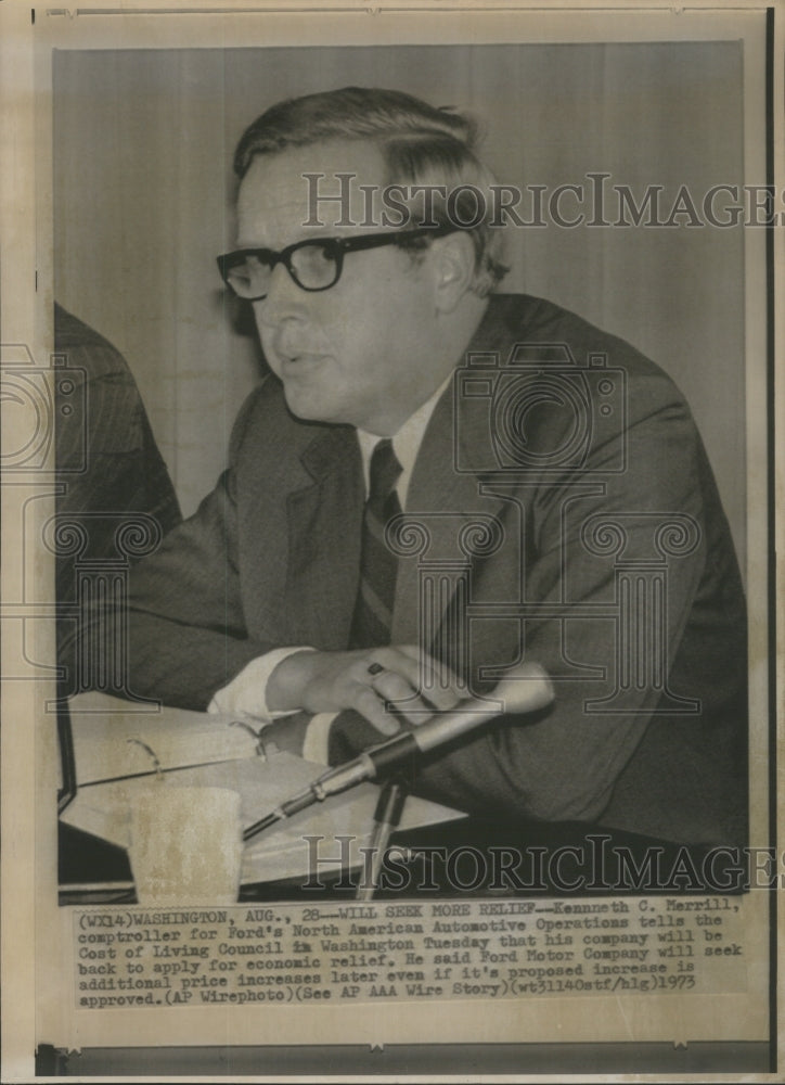 1973 Press Photo Comptroller Kenneth C. Merrill for For- RSA13019 - Historic Images