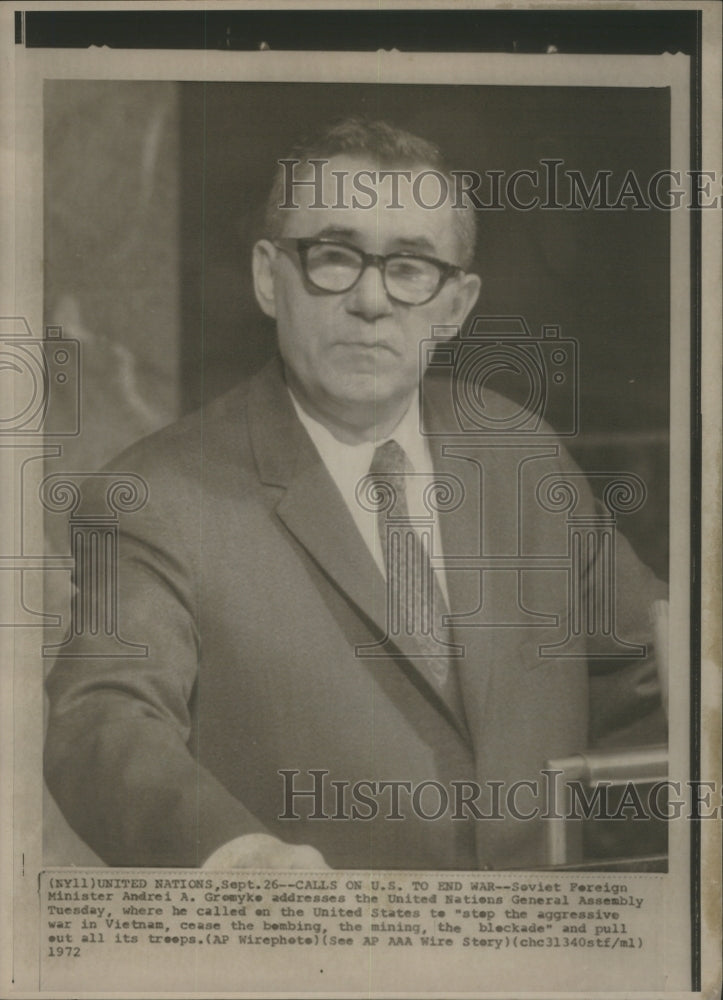 1972 Press Photo Soviet Foreign Minister Andrei A. Grom- RSA13053 - Historic Images