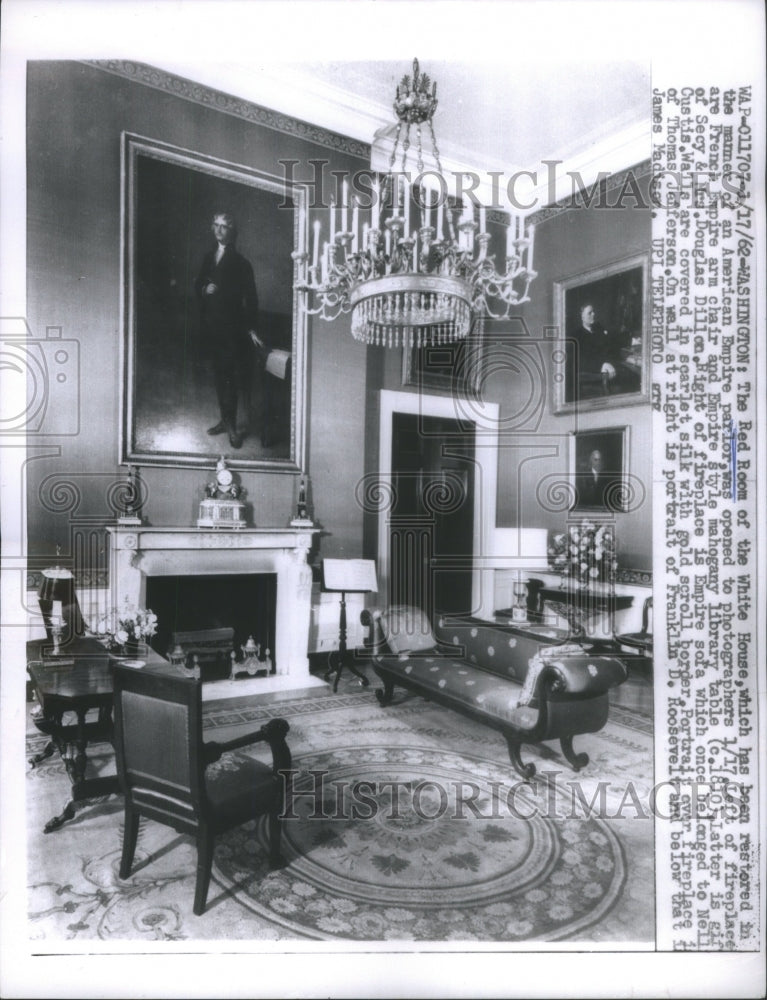 1962 Press Photo Red Room White House Empire Parlor- RSA16115- Historic Images