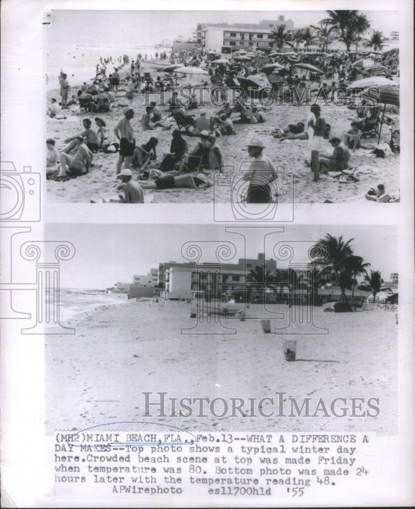 1955 Press Photo Miami Beach Florida Winter Temperature - Historic Images