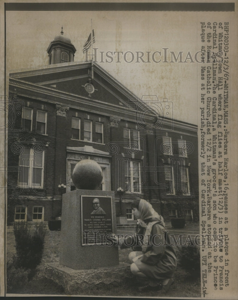 1967 Press Photo Whitman Town Hall Cardinal Spellman Pl- RSA16565 - Historic Images