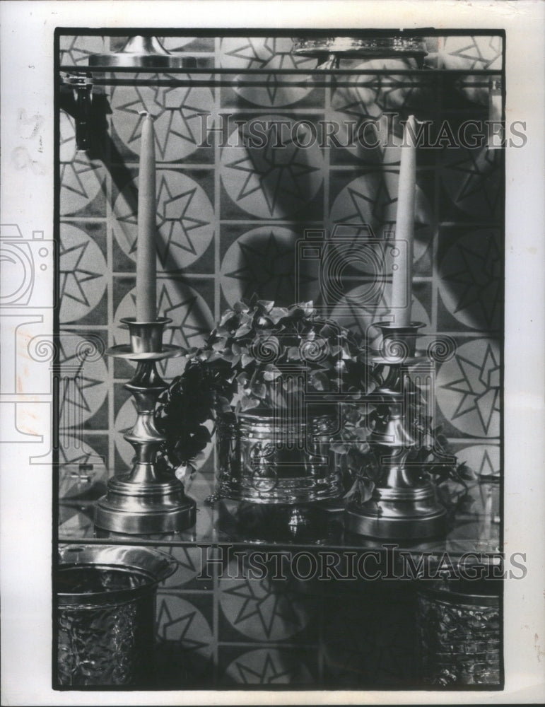 1976 Brass-like Candle Sticks Brass-look Ca - Historic Images