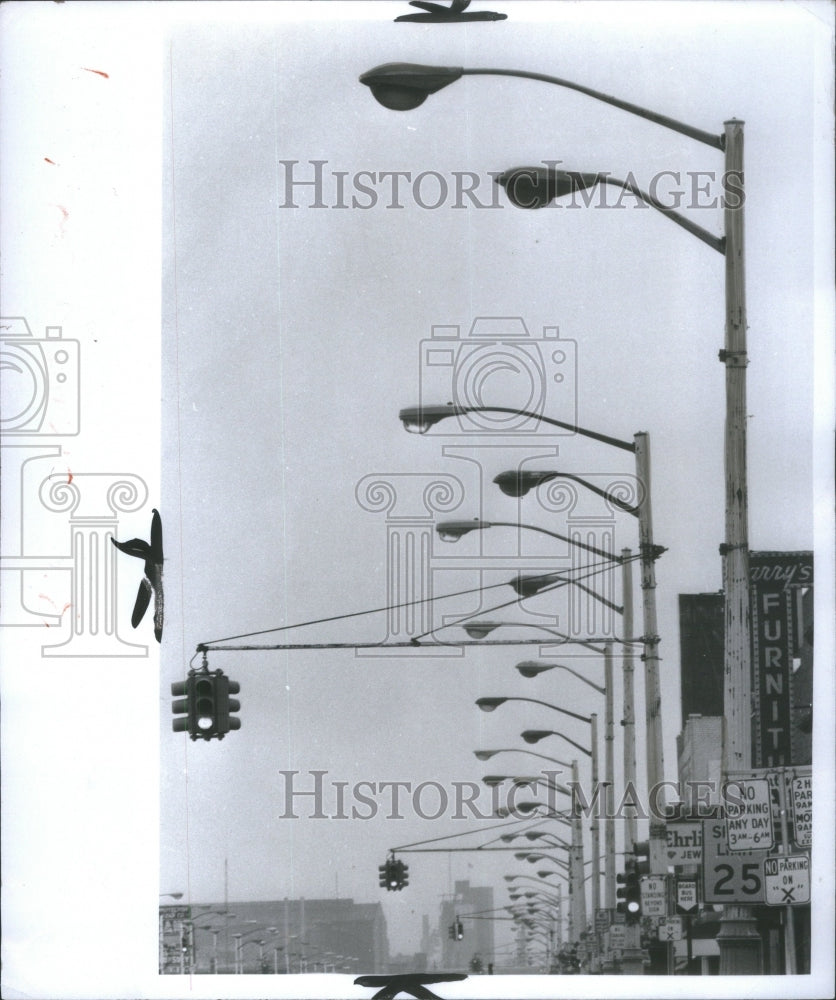 1973 New light poles in Wyandotte on Biddle - Historic Images