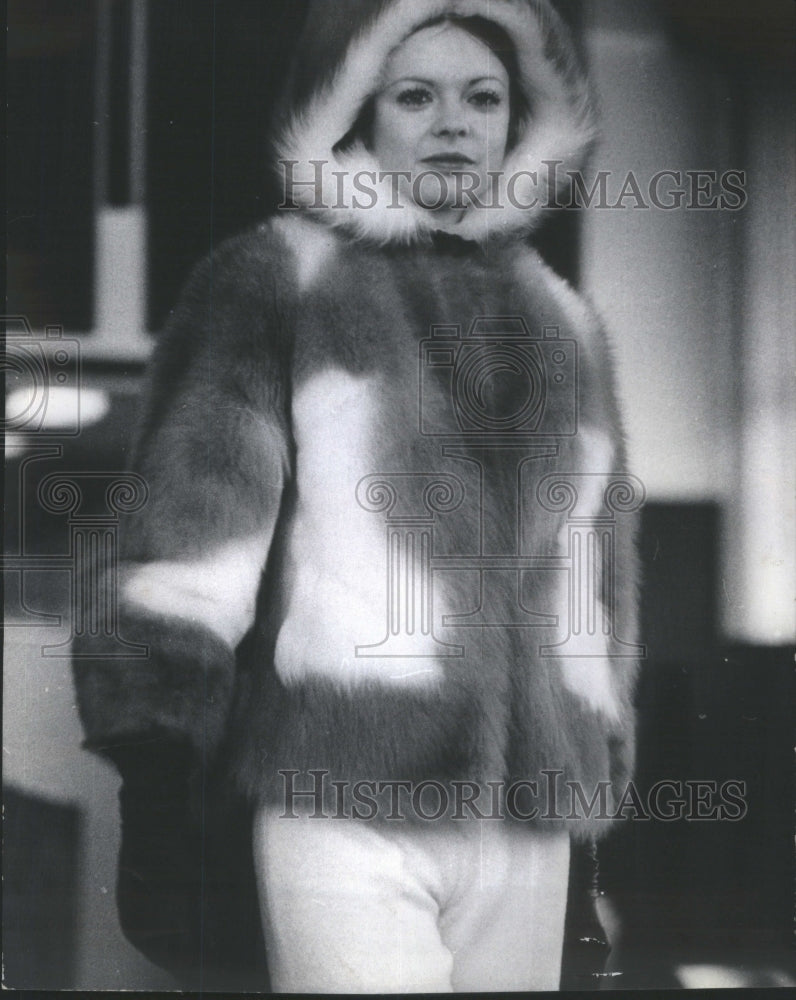 1971 Press Photo Caramel &amp; White Guanaco Sty Fur Coat H- RSA18941 - Historic Images