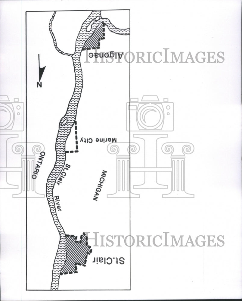 1976 St Clair River Route Map Michigan City - Historic Images