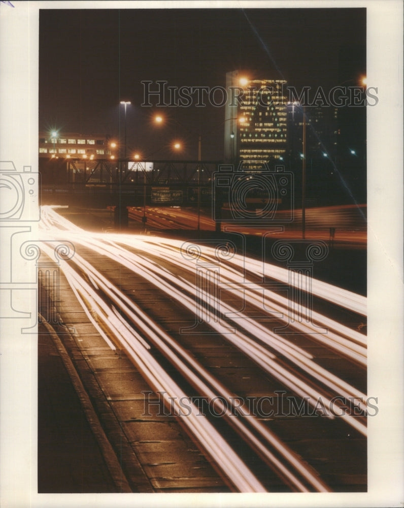 1992 Night View Of Detroit Michigan I-75 Hi - Historic Images