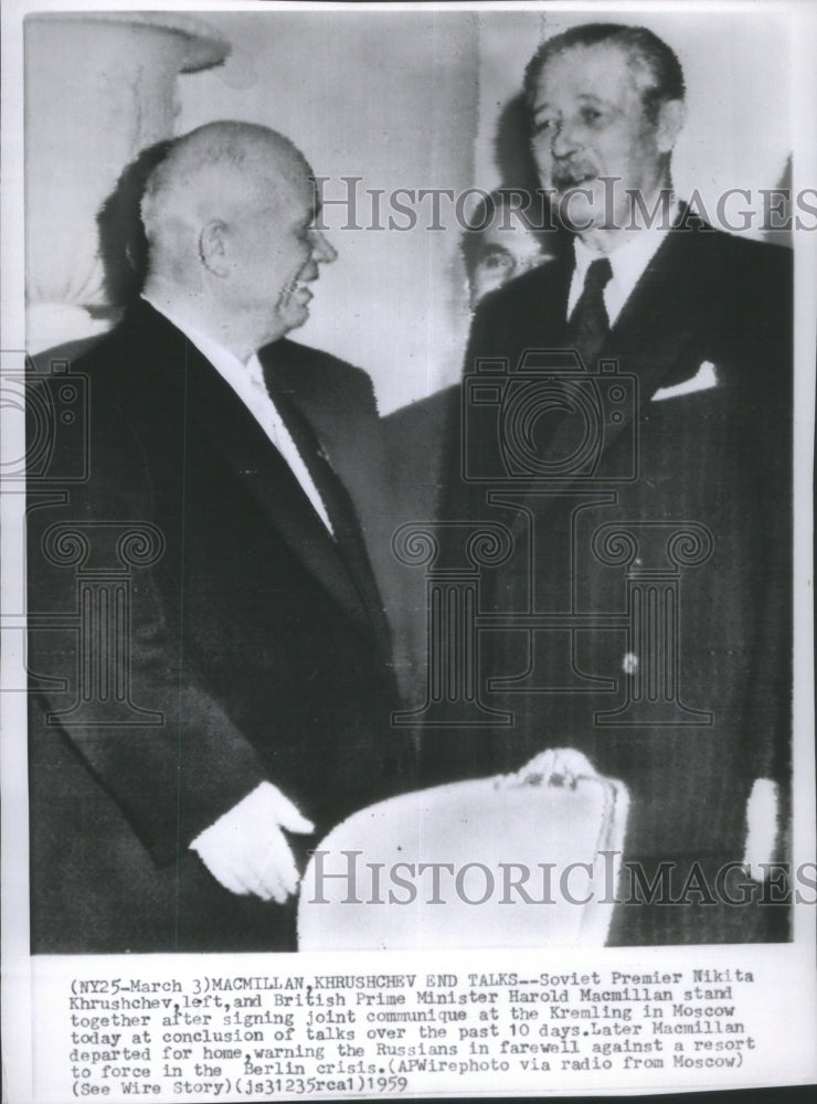 1959 Press Photo Premier Khrushchev Prime Minister Macm- RSA20257 - Historic Images