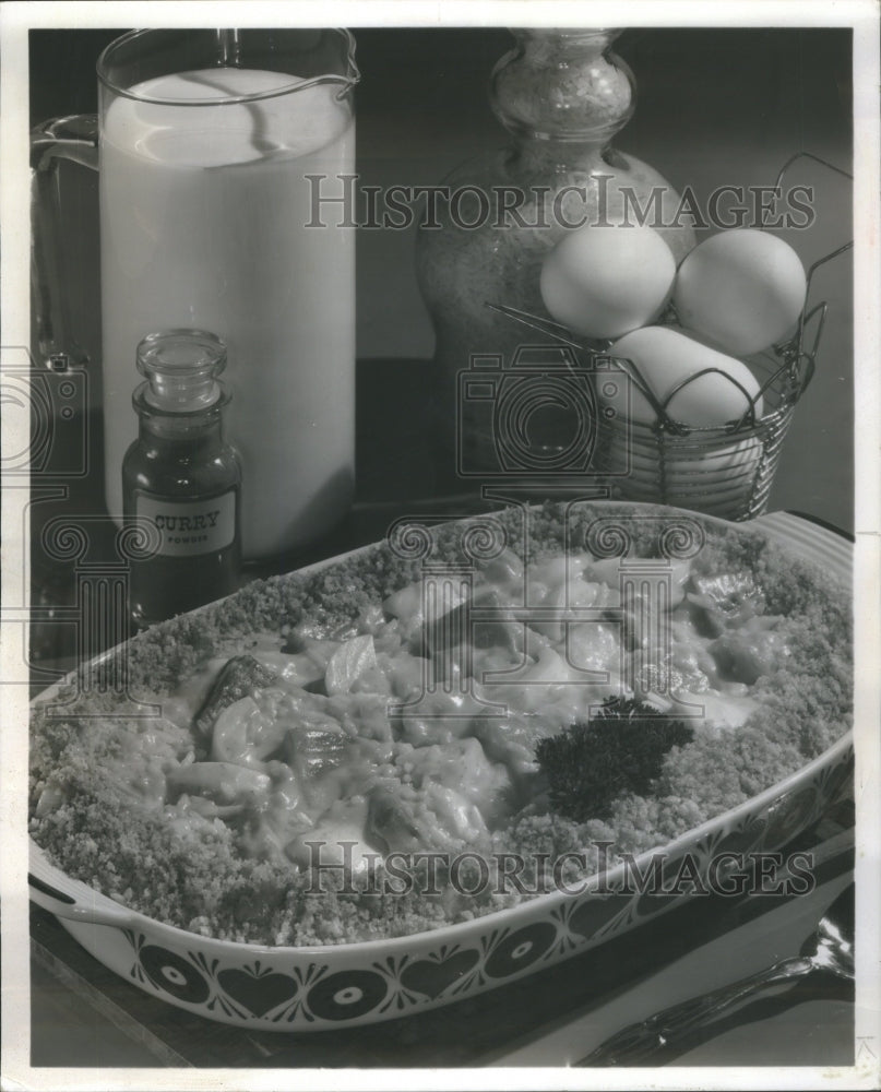 1968 A Casserole of Eggs and Ham in a Curri-Historic Images