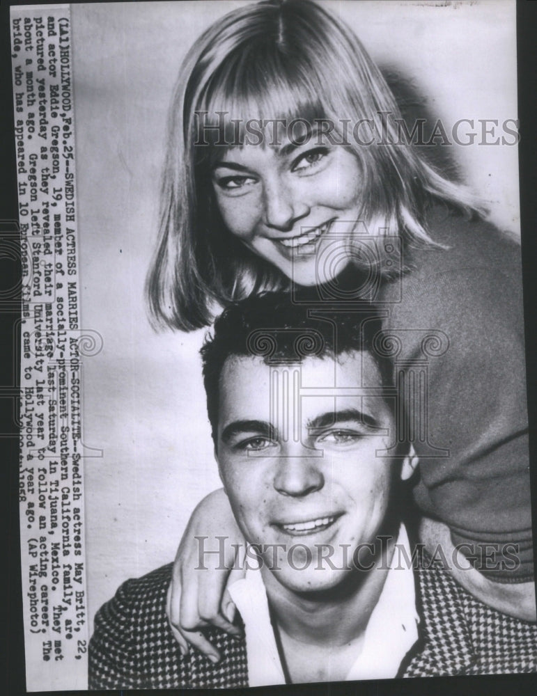 1958 Press Photo May Britt Eddie Gregson California- RSA22497 - Historic Images