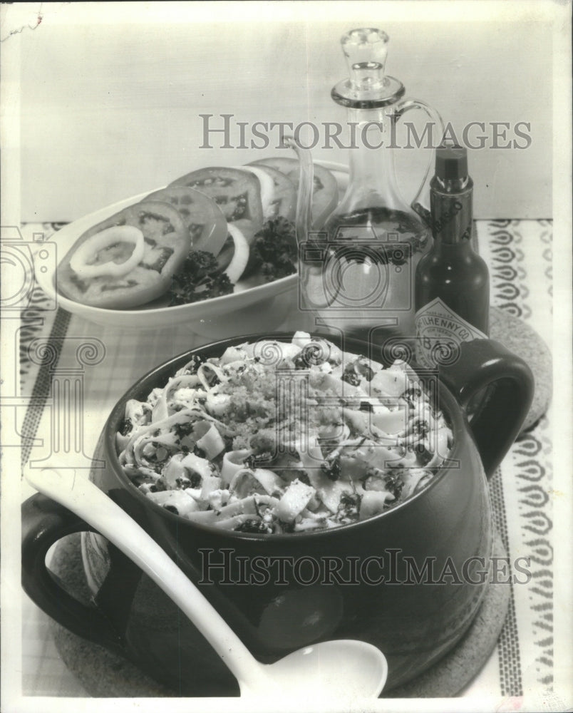 1982 Press Photo Vegetable Casserole And Tabasco Sauce- RSA23151 - Historic Images