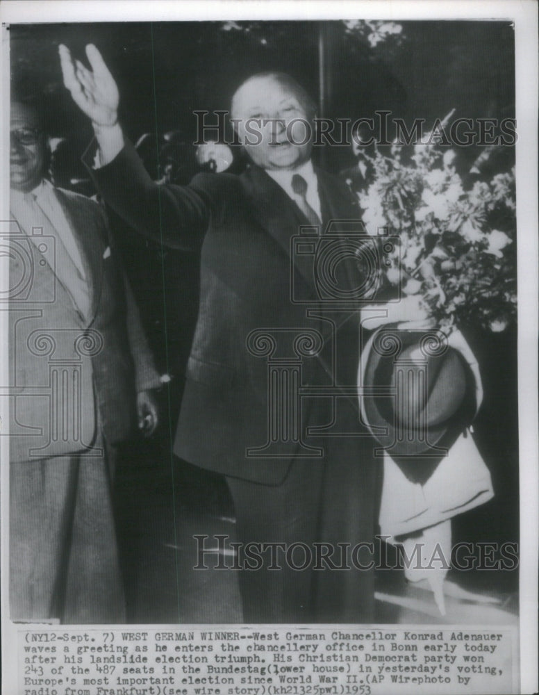 1953 Press Photo Konard Adenauer West German Chancellor - RSA24099 - Historic Images