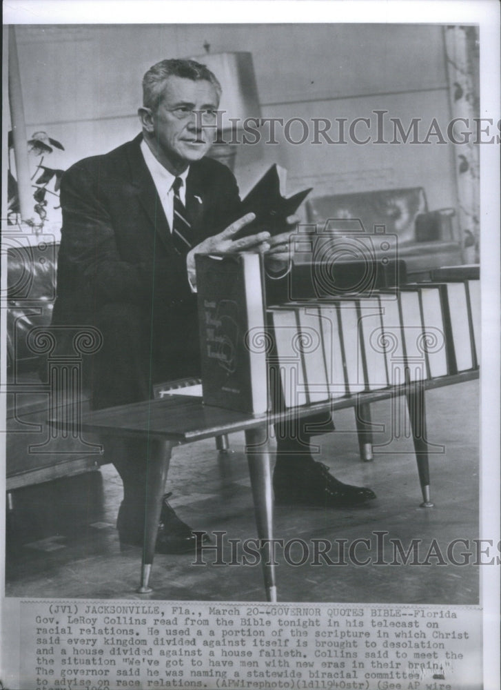 1960 Press Photo Leroy Collins Florida Governor- RSA24781 - Historic Images