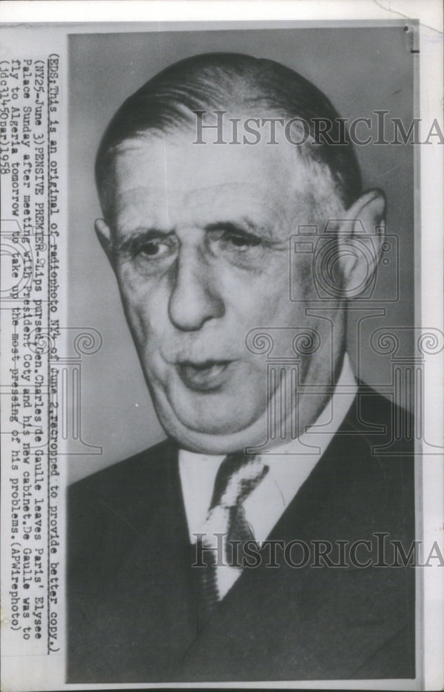 1958 Press Photo French Premier General Charles De Gaul- RSA25955 - Historic Images