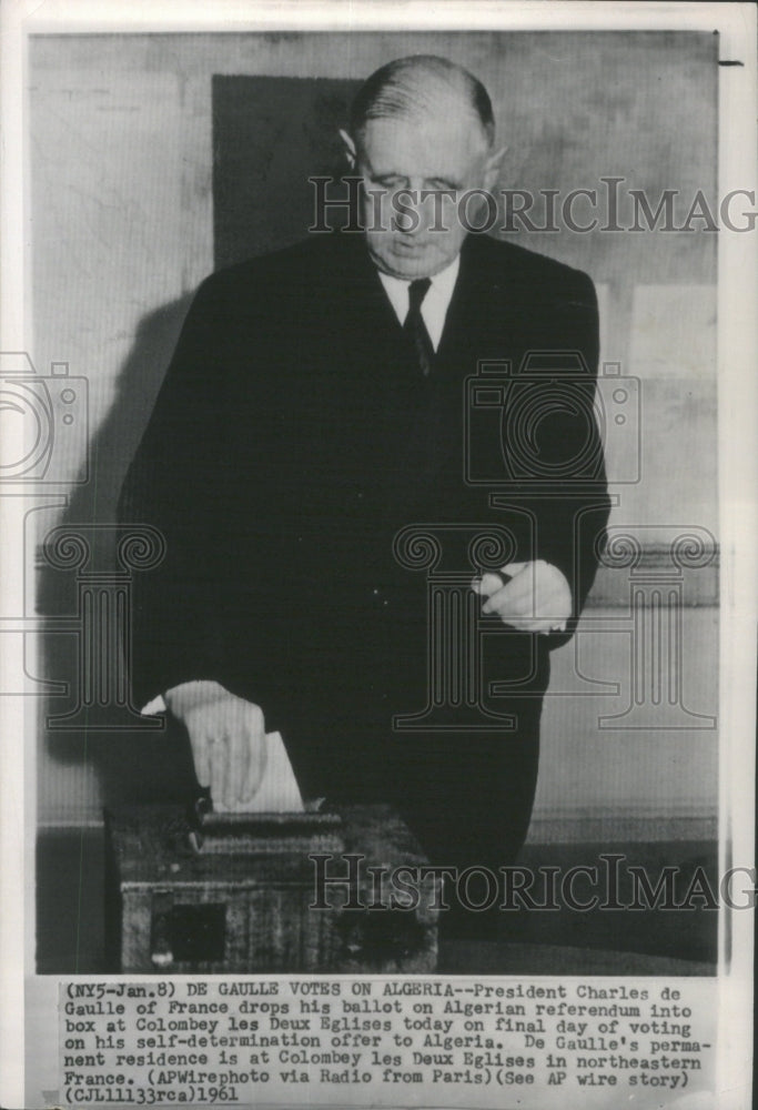 1961, French President Charles de Gaulle votes in Algerian Referendum - Historic Images