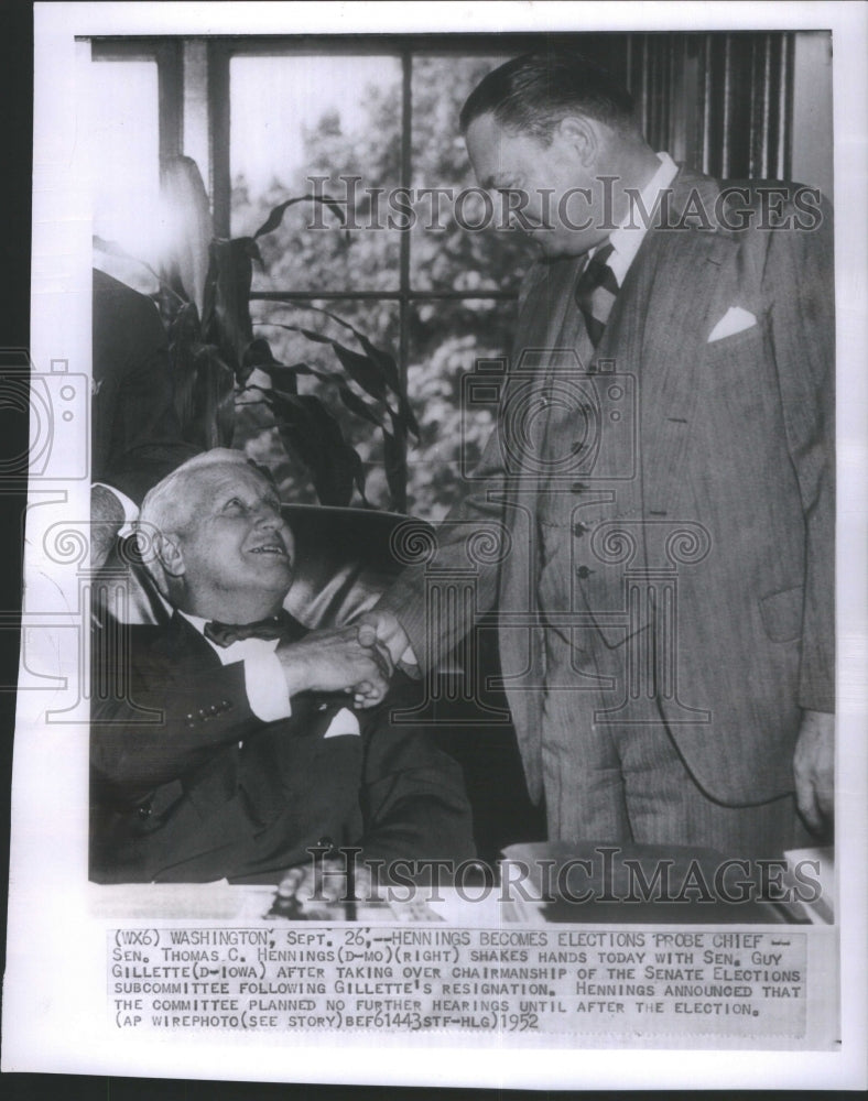 1952 Sen. Thomas C. Hennings shakes hands w-Historic Images