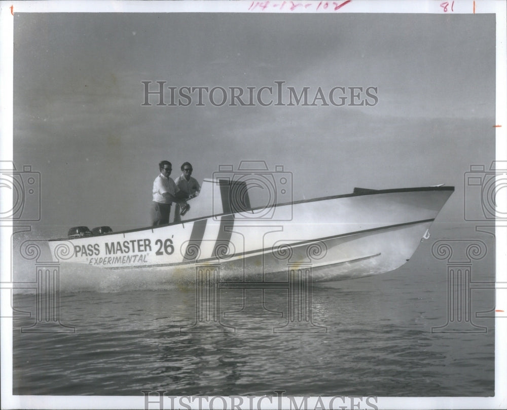 Men Driving Speedboat Pass Master - Historic Images