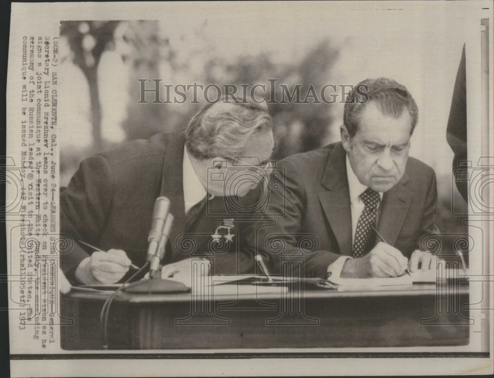 1973 Press Photo Leonid Breznev Richard Nixon White Hou- RSA29857 - Historic Images