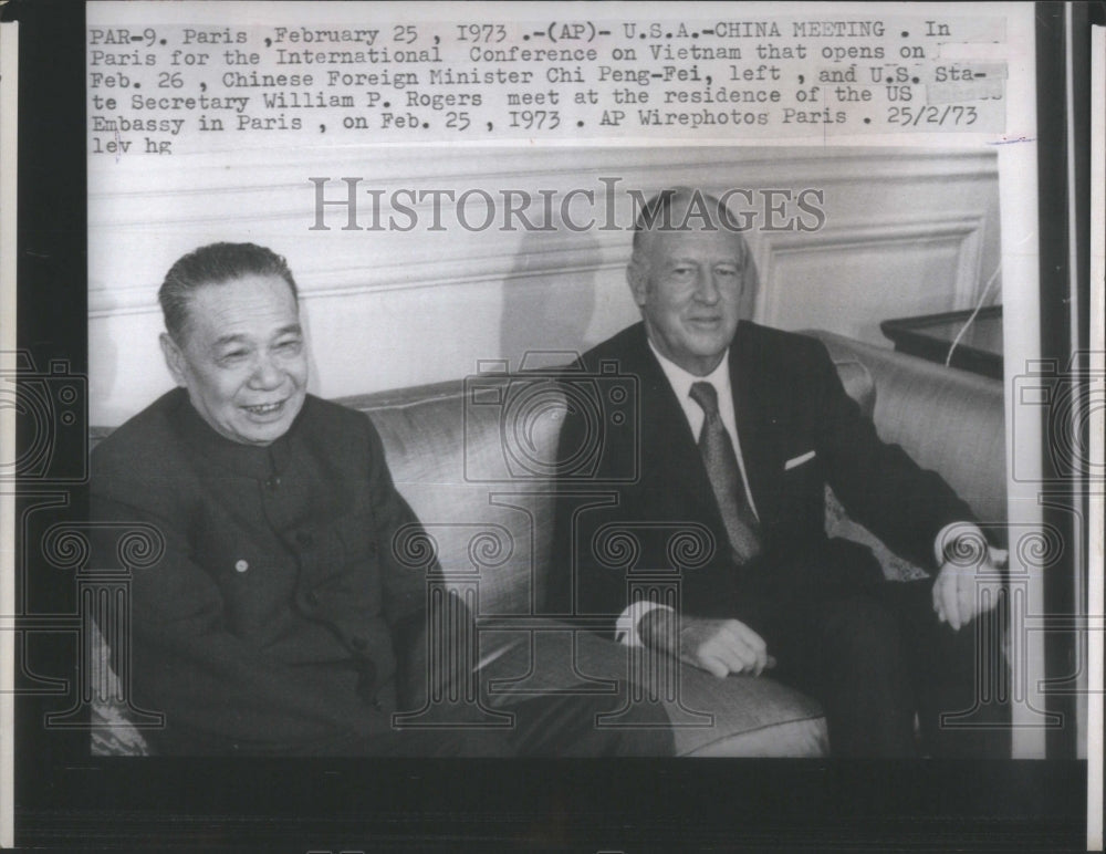 1973 Press Photo Chi Peng Fei Chines minister Vietnam- RSA30379 - Historic Images