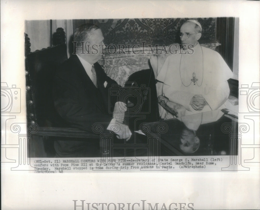 1948 Press Photo Secretary State George Marshall Pope P- RSA33393 - Historic Images