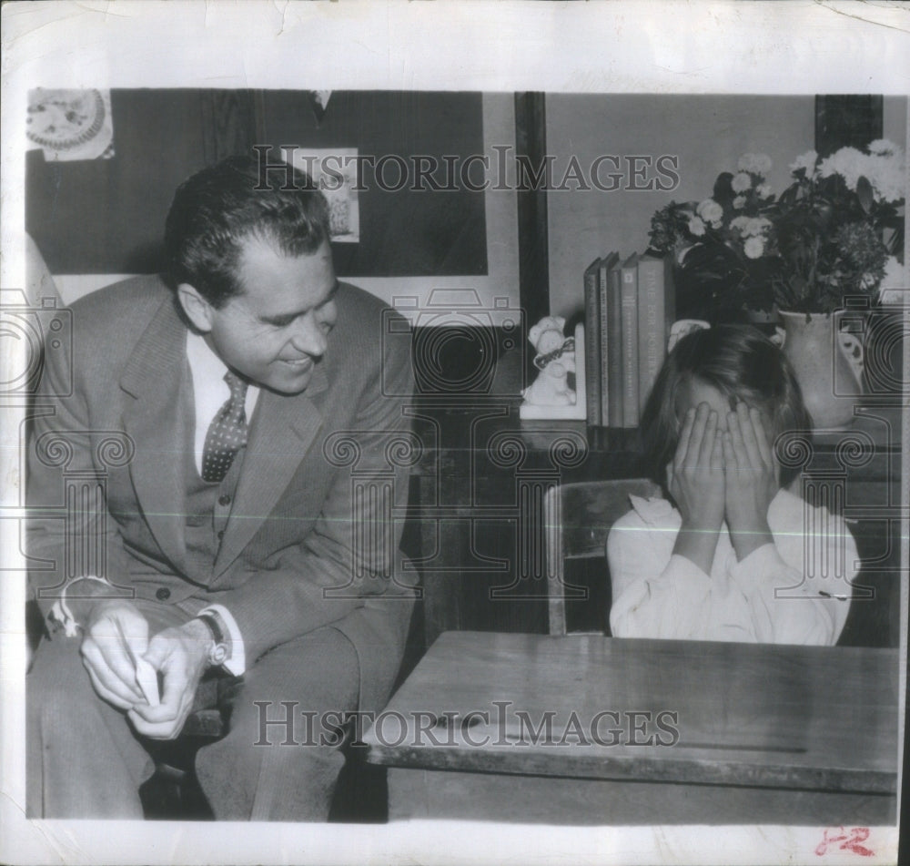 1955 Vice President Nixon Talks With Monica - Historic Images