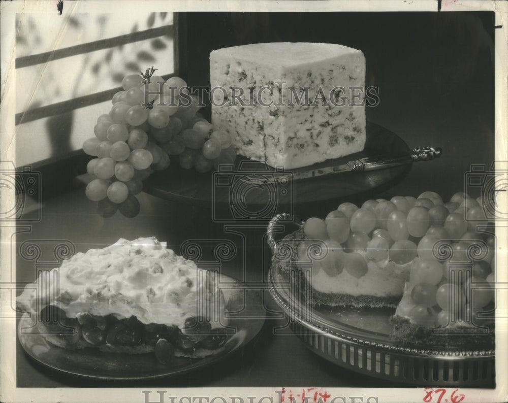 1965 Cheese &amp; Green Grapes Platter, Two Kin - Historic Images