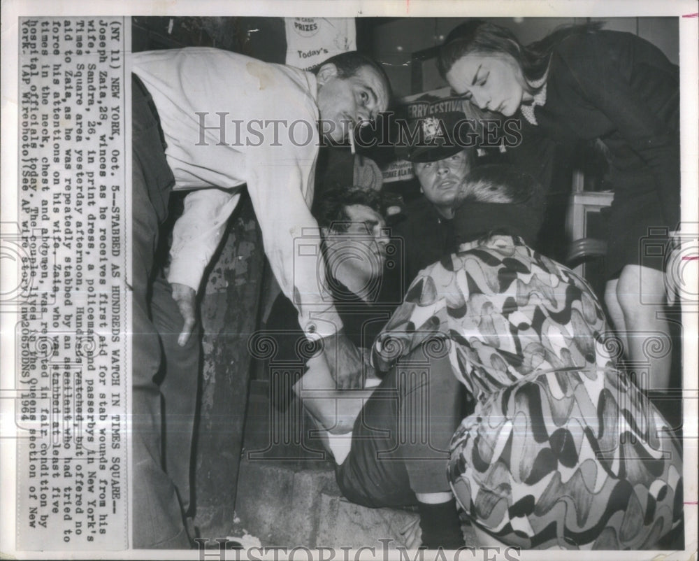 1964 Joseph Zaia Sandra wife first aid stab - Historic Images