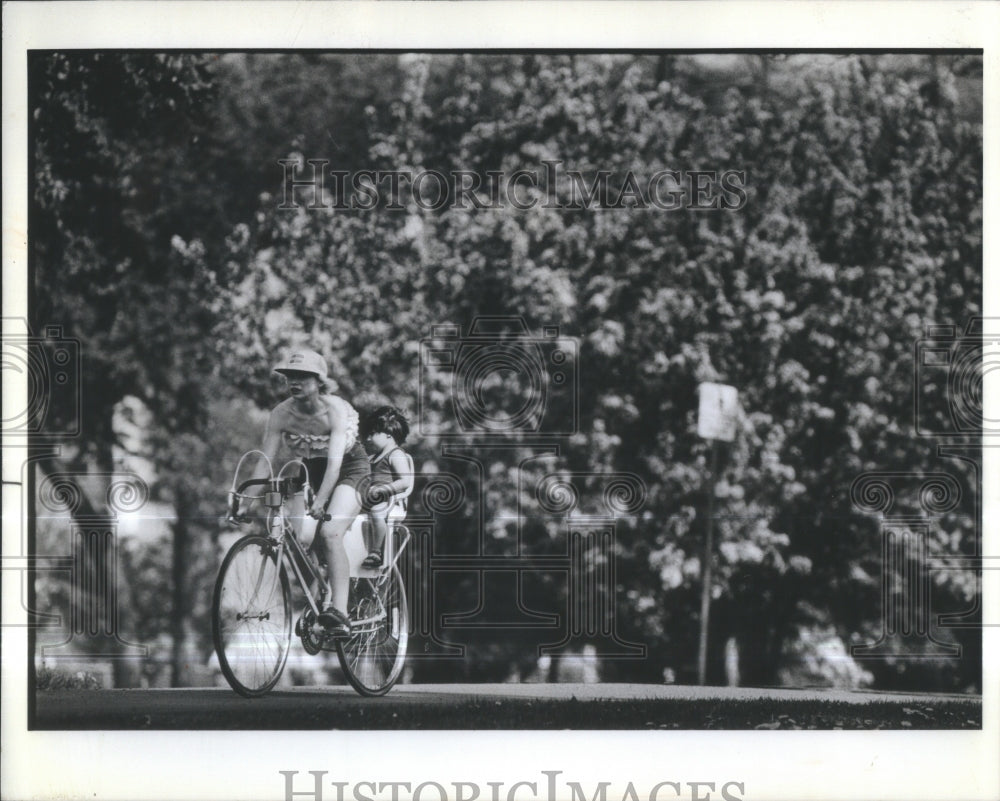 1982 Woman Child Ride Bicycle Spring Day Ch - Historic Images