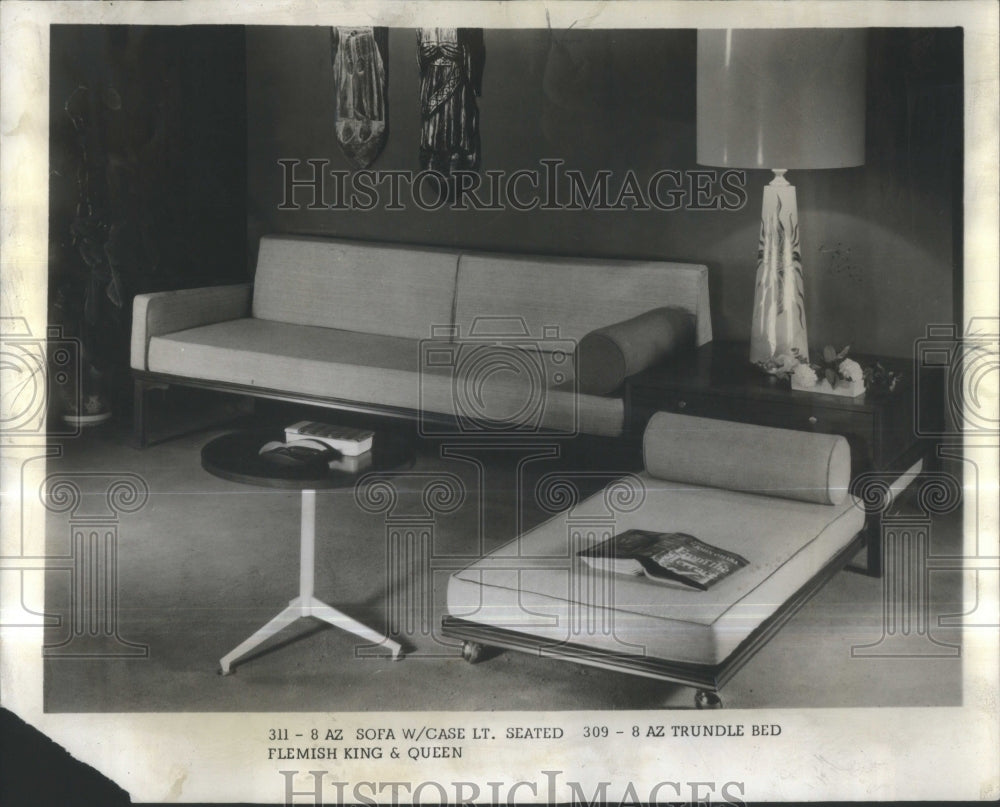 1959 Sofa Converts Into Bed Designed By Val - Historic Images