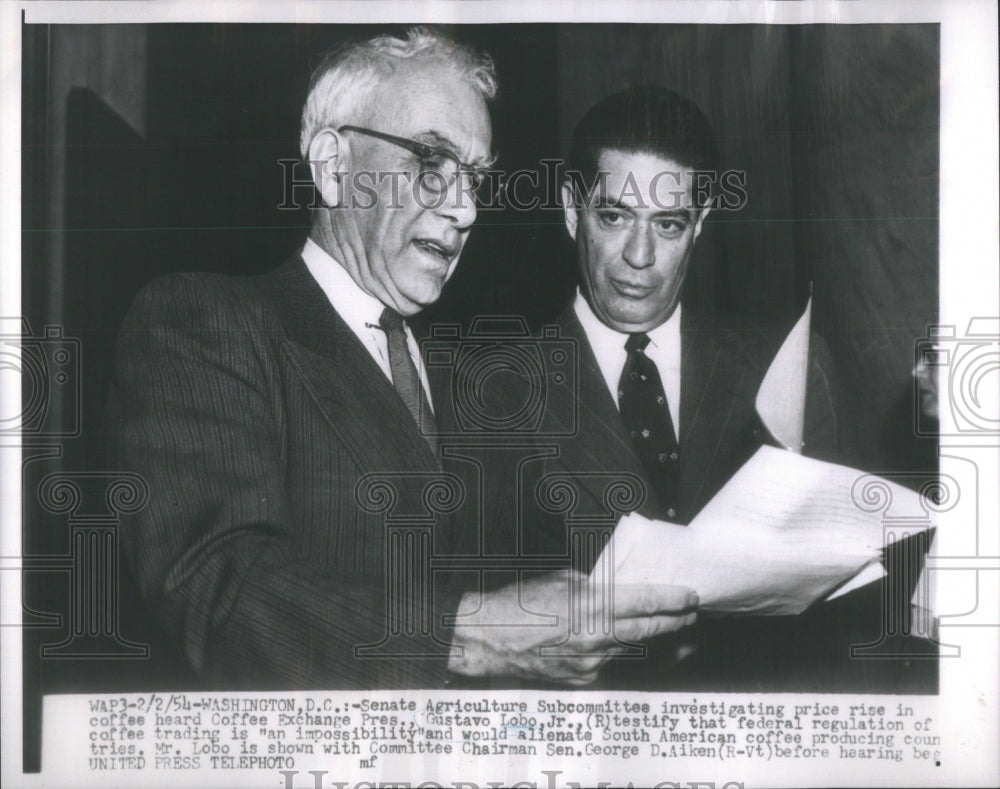 1954 Gustavo Lobo Jr. Sen. George D. Aiken - Historic Images