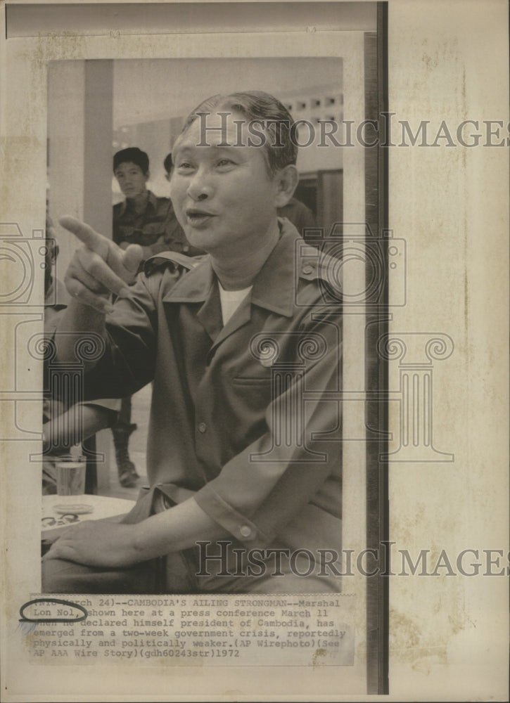 1972 Press Photo Lon Nol Cambodian Politician General- RSA48305 - Historic Images