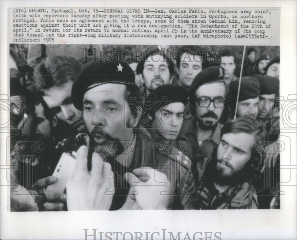 1975 Press Photo Gen. Carlos Fabio, Portuguese Army Chi- RSA50375 - Historic Images