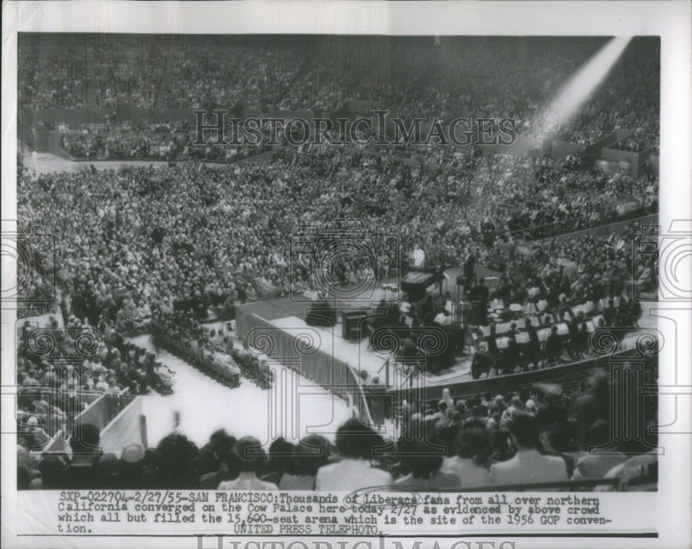 1955 Singer Liberace performing at Californ - Historic Images