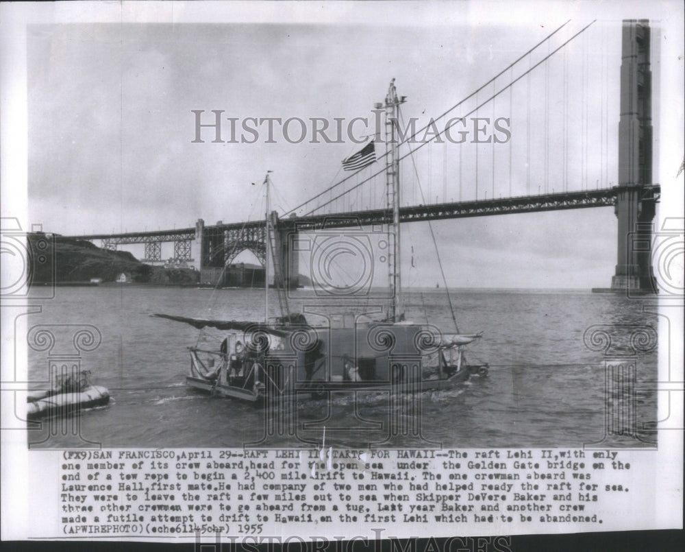 1955 raft Lehi II crew aboard open sea Gold - Historic Images