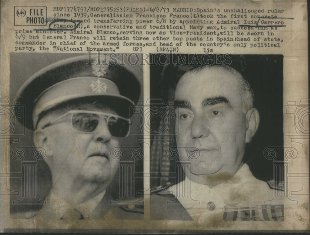 1973 Press Photo Spain's Generalissimo Francisco Franco- RSA53673 - Historic Images