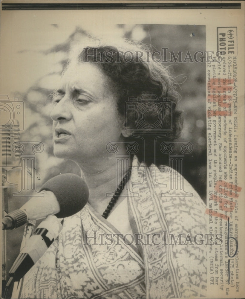 1975 Indian Prime Minister, Indira Gandhi - Historic Images