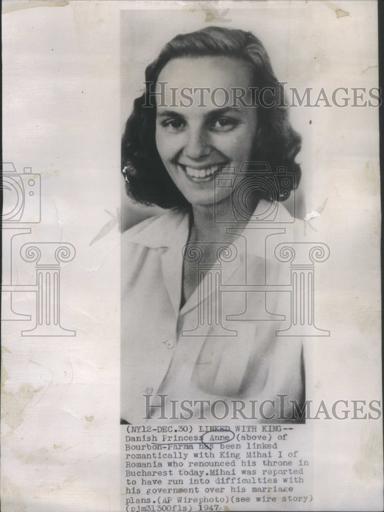 1947 Photo Danish Princess Anne Of Bourbon-Parma Linked With Kin Mihai I Of Rom. - Historic Images