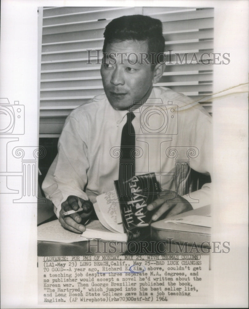 1964, Richard Kim teaching job publisher George Braziller Long Beach - Historic Images