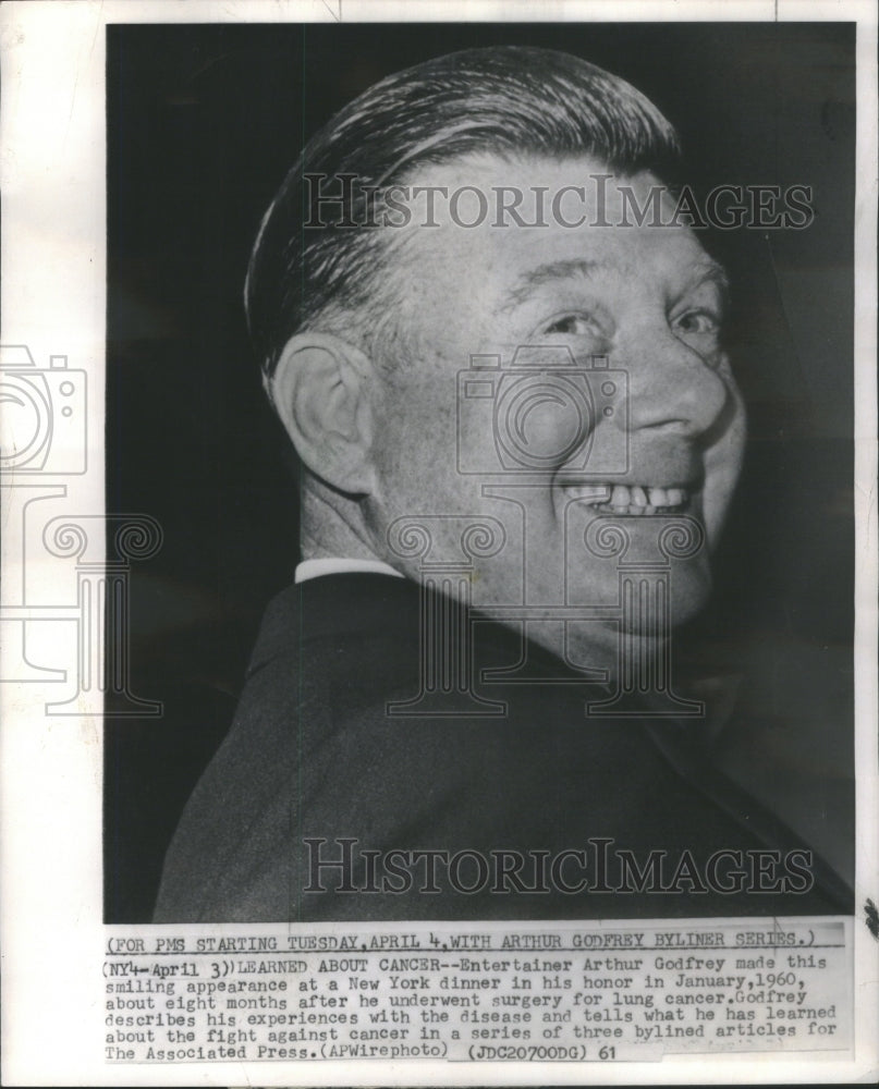 1970 Press Photo Entertainer Arthur Godfrey Smiling Appearance New York dinner - Historic Images