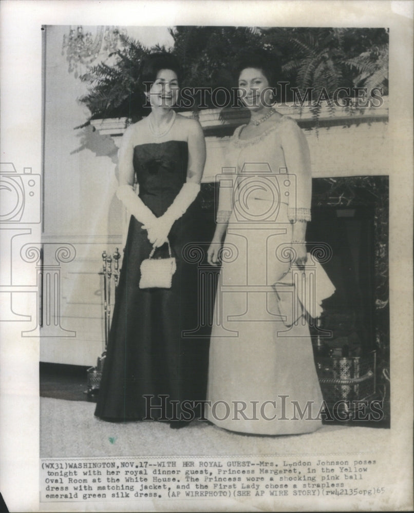 1965 Press Photo Mrs Lyndon Johnson Prince Margaret Royal Guest Dinner Oval Room - Historic Images