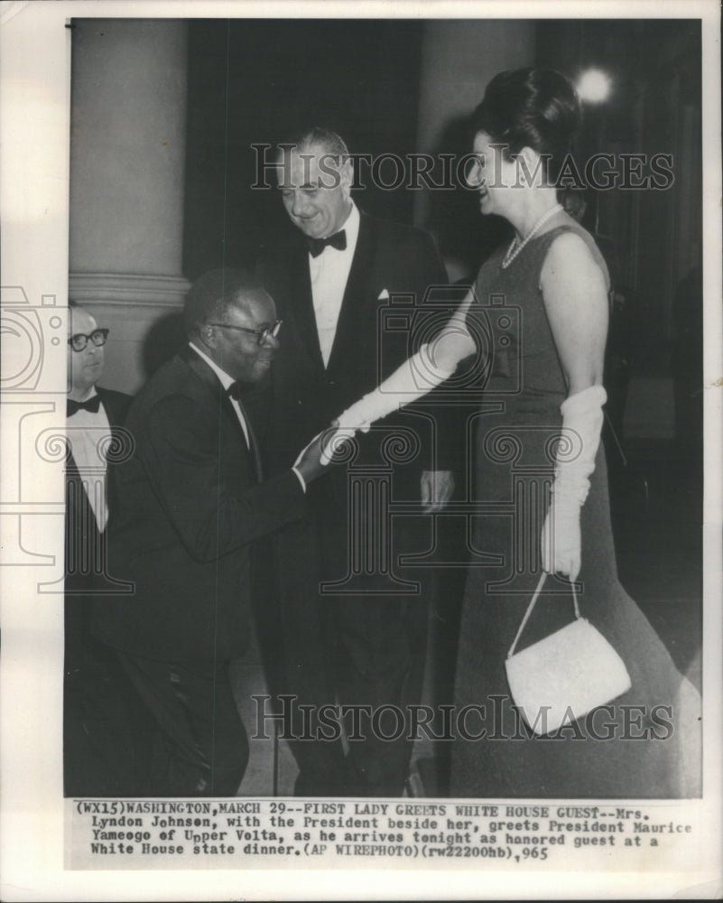 1965 Lyndon Johnson Maurice Yameege Upper Volta White House Dinner - Historic Images