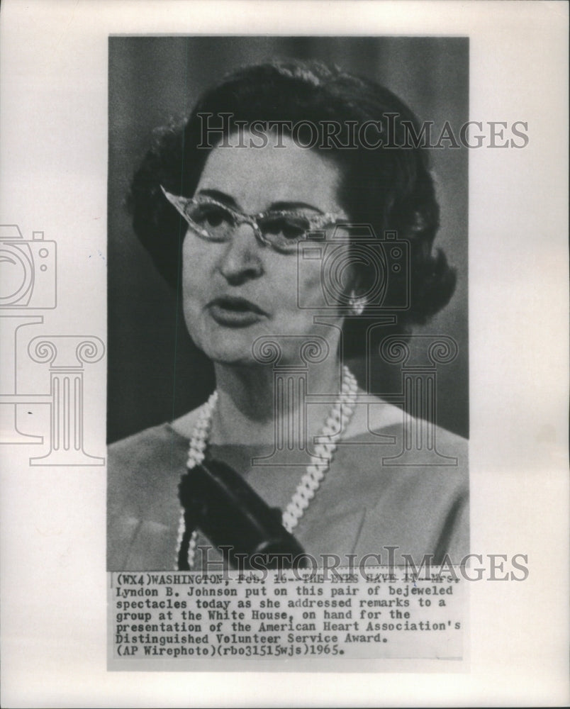 1965 Mrs Lyndon Johnson White House White House spectacles Eyes-Historic Images