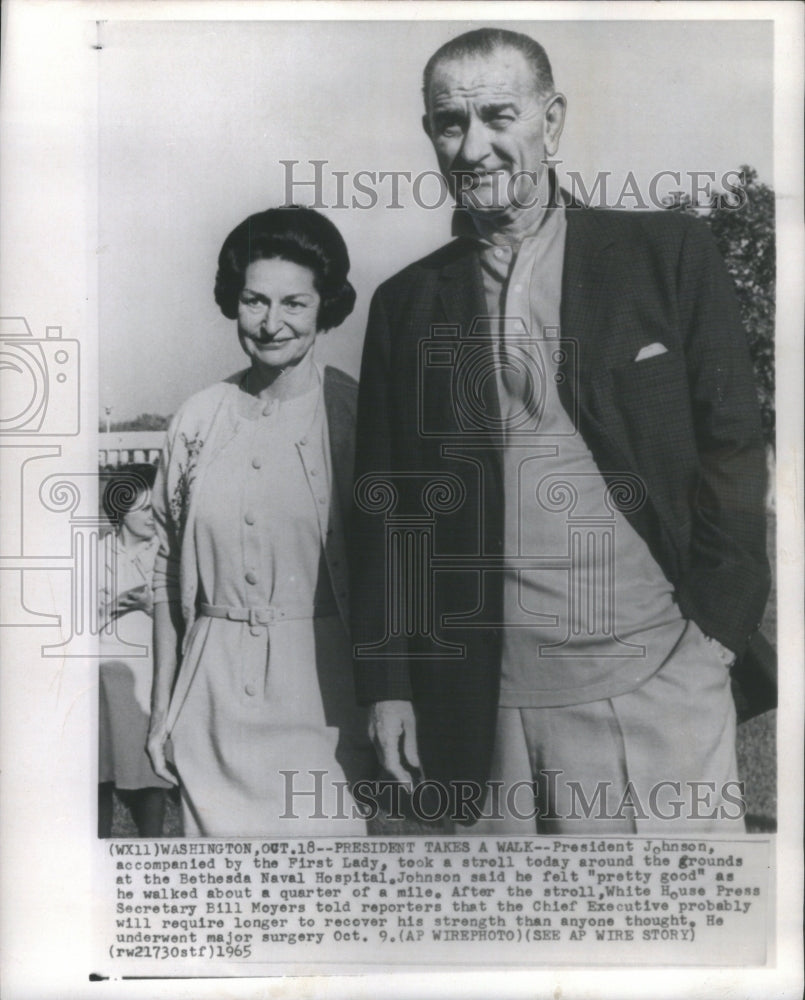 1965 President Johnson Bethesda naval hospital stroll ground took - Historic Images