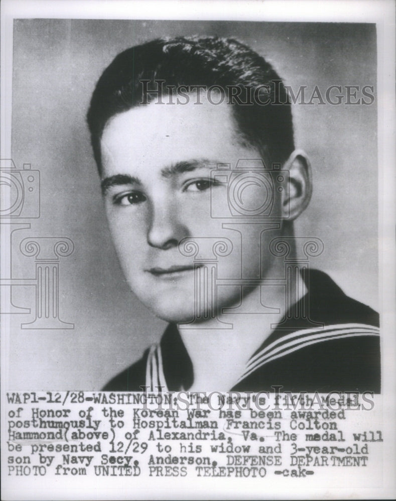 1953, Korean War Francis Colton Hammond posthumously Alexandria - Historic Images