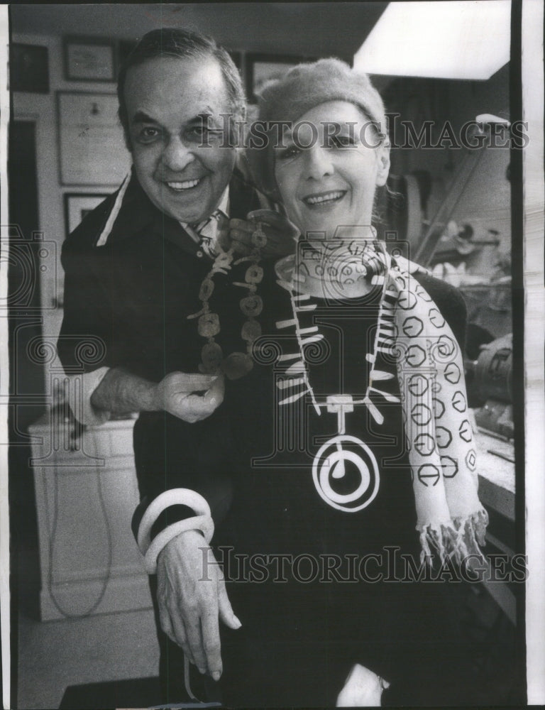 1974, Joel Goldblatt Mary Jane Wear whalebone bracelet necklaces - Historic Images