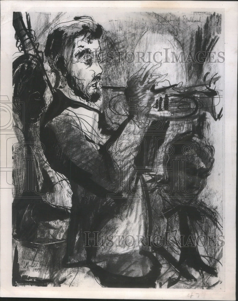 1957 Press Photo Painter Hardy's Favorite Music Jazz- RSA64745- Historic Images