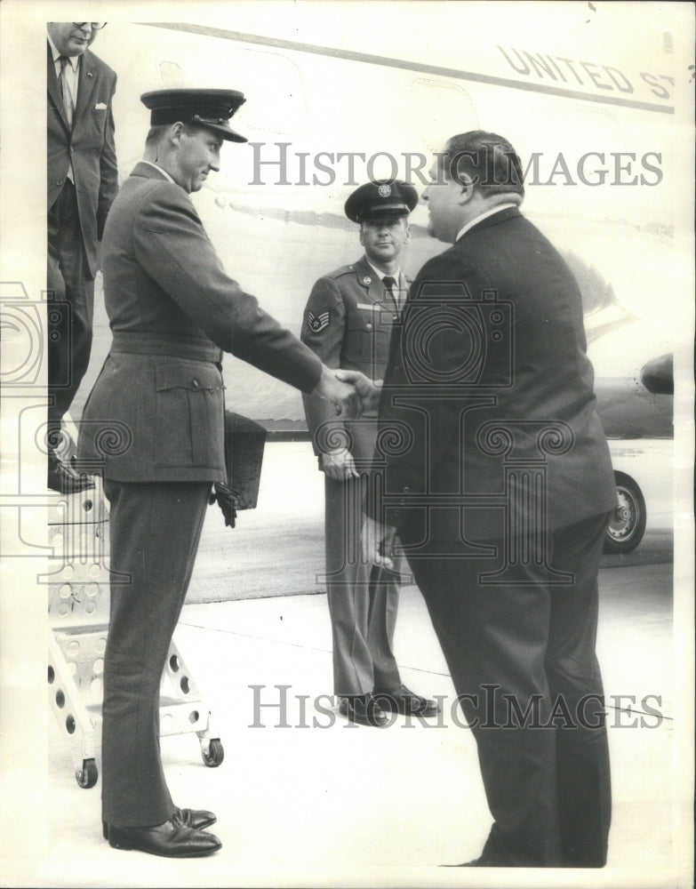 1965 Crown Prince Harald of Norway greeted by Finn Korenn - Historic Images